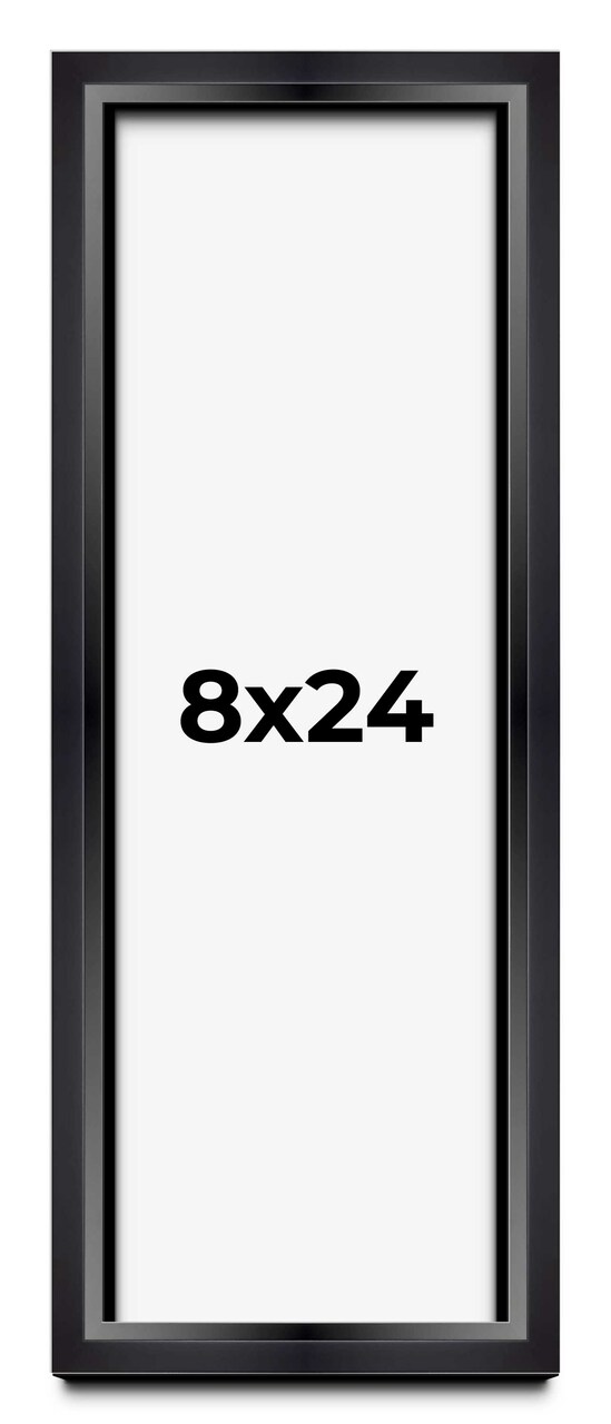 8x24 Modern Shadow Box 1.5" Depth Black Picture Frame - UV Acrylic, Backing, Hanging Hardware